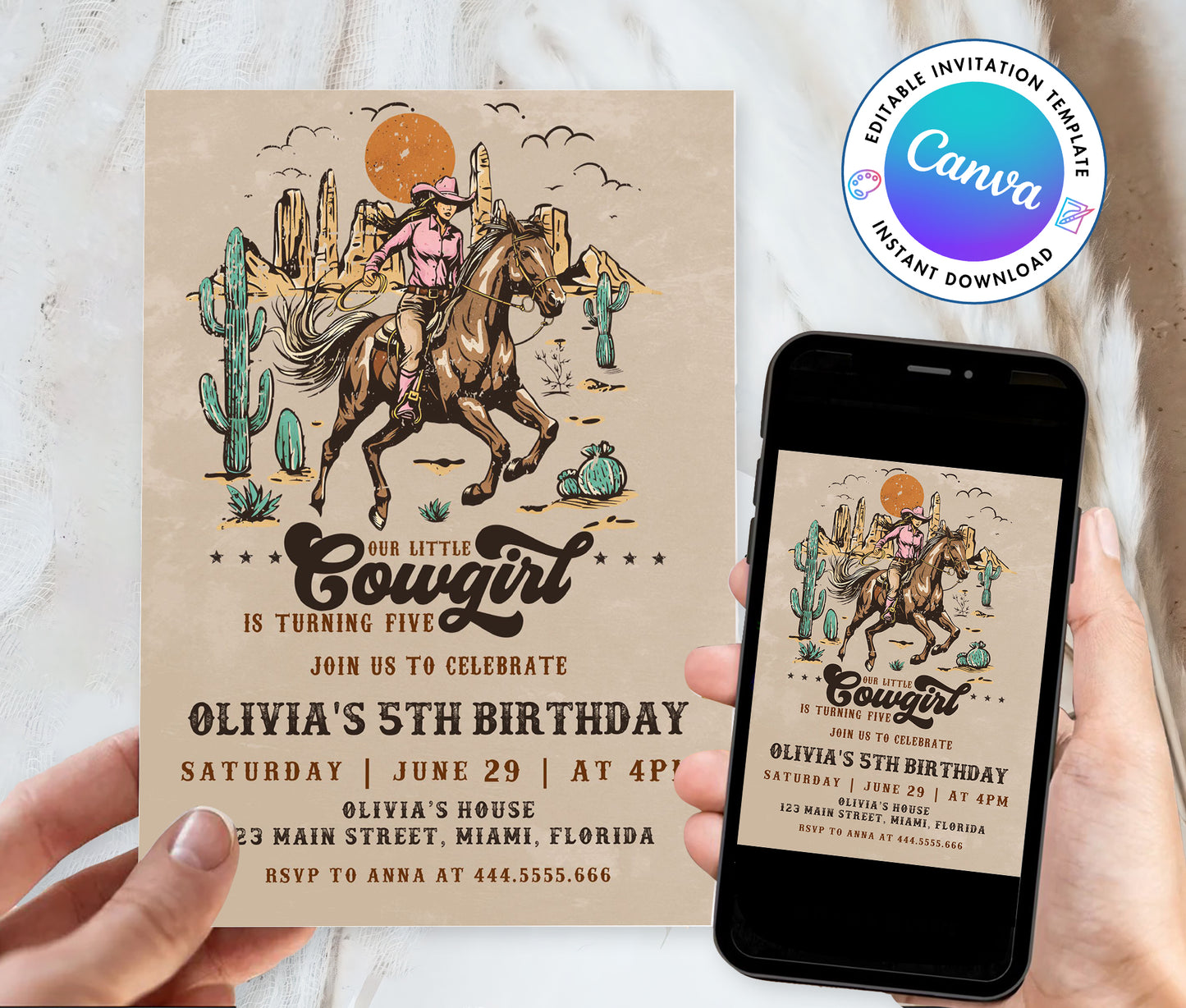 Cowgirl Birthday Invitation Template