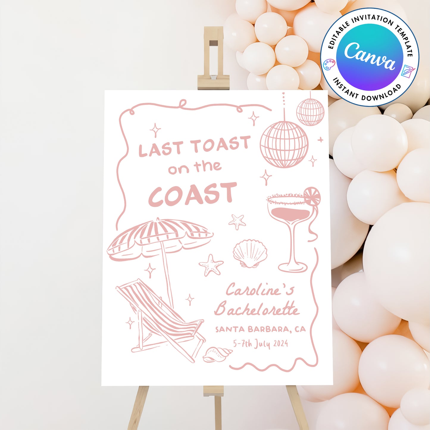 Editable Bachelorette Party Welcome Sign Template