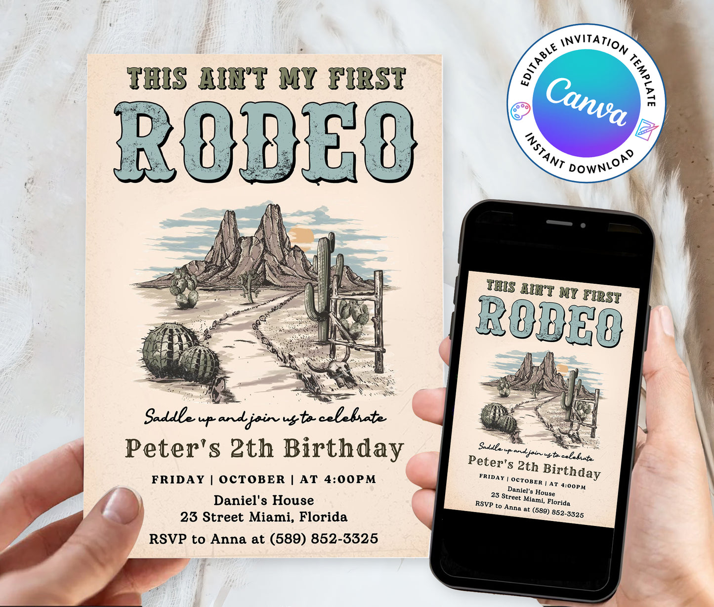 Western 2nd Cowboy Birthday Party Invitation