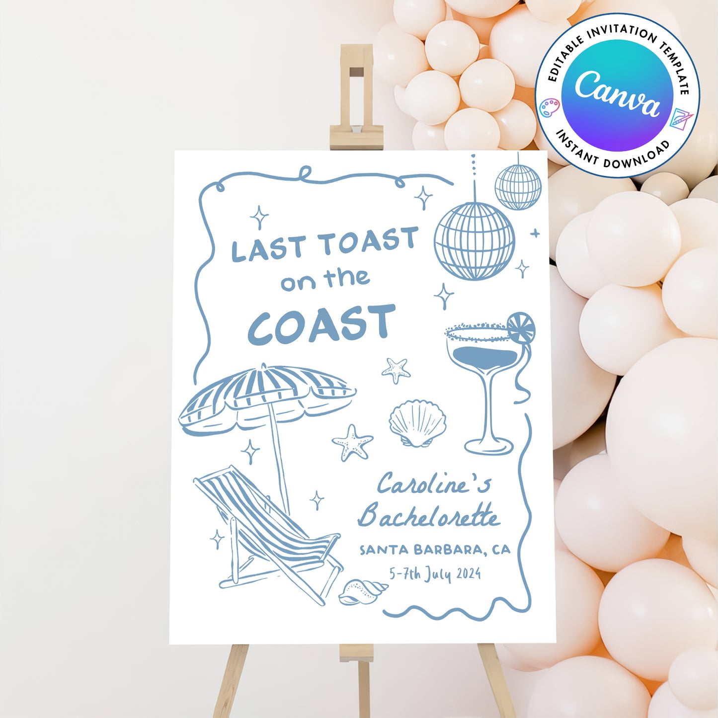 Coastal Theme Bachelorette Welcome Sign Template