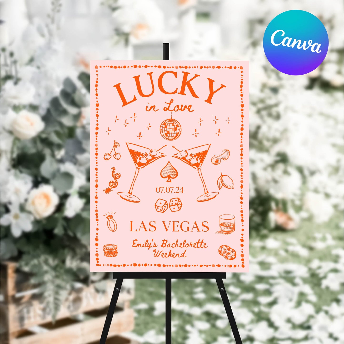 Elegant Lucky in Love Bachelorette Sign Template