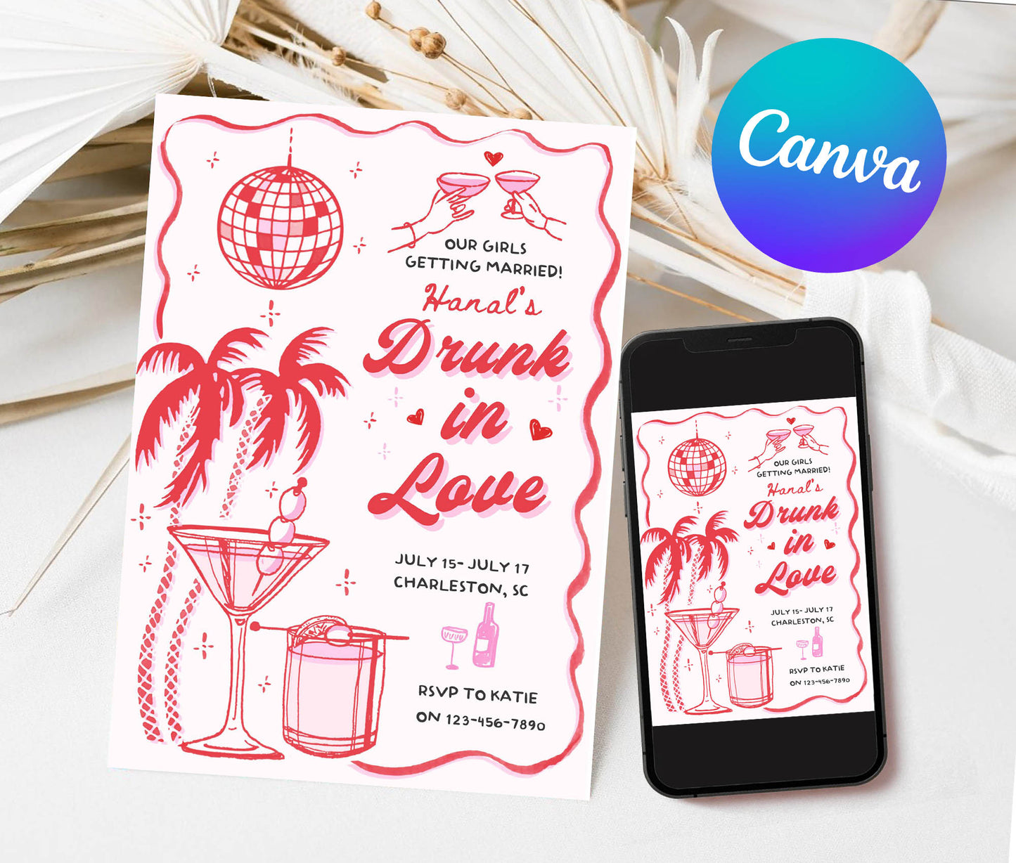 Drunk In Love Invitation Itinerary Editable Template