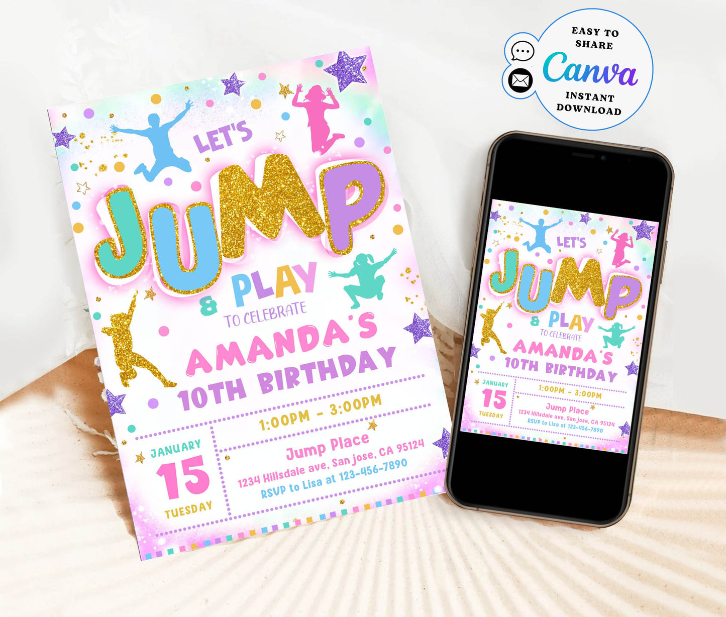 Jump Invitation Editable Jump Birthday Invite