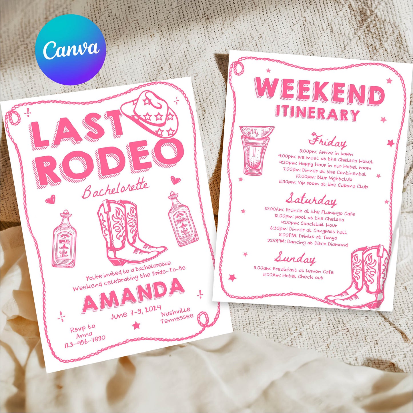 Last Rodeo Bachelorette Invitation & Itinerary