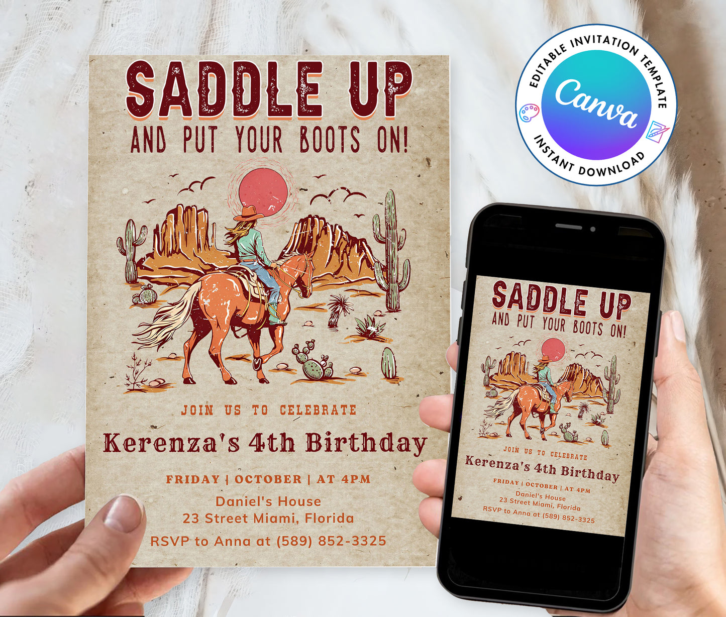 Western Saddle Up Cow Girl Birthday Invitation