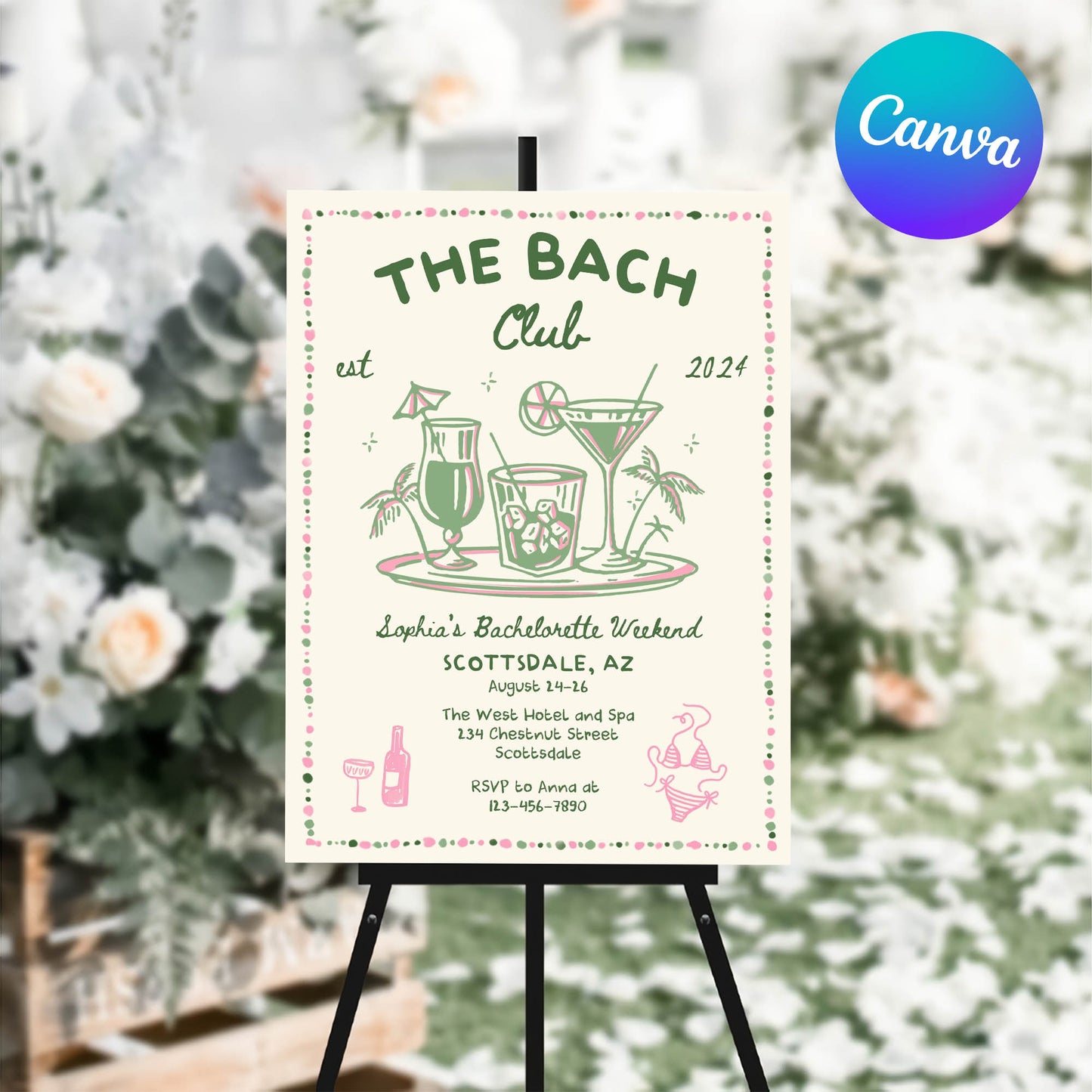 The Bach Social Club Sign Editable Canva Template