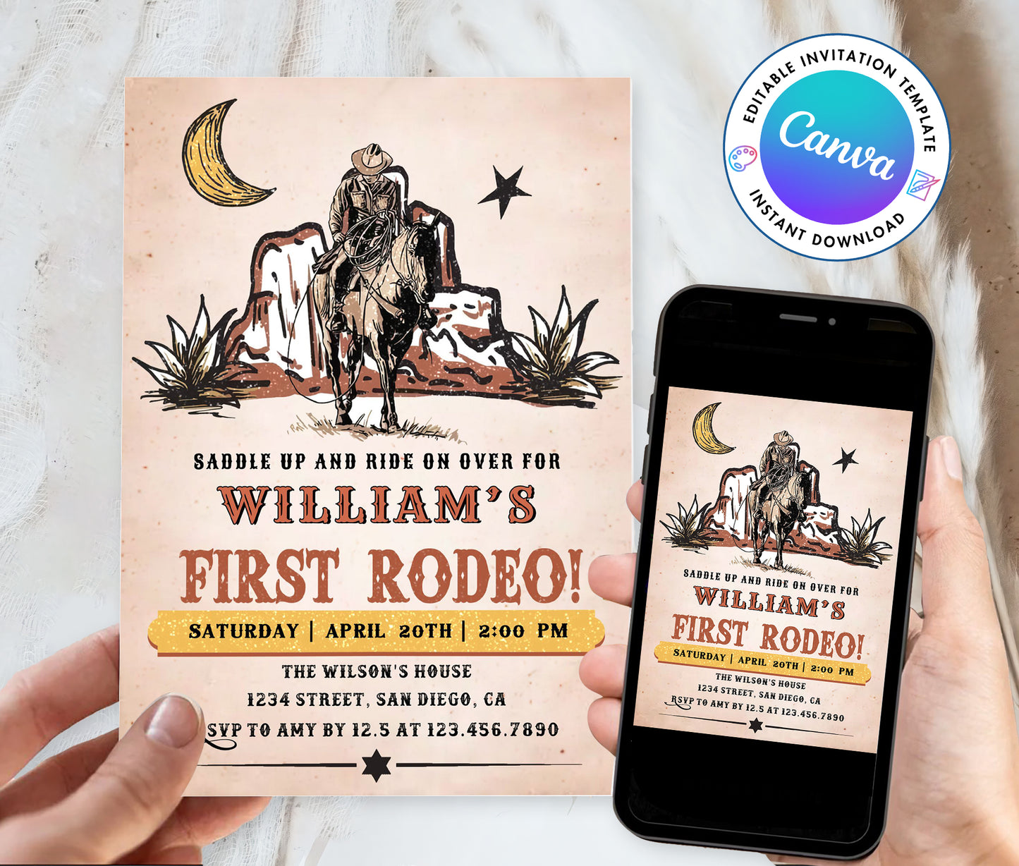 Cowboy Western First Birthday Invitation