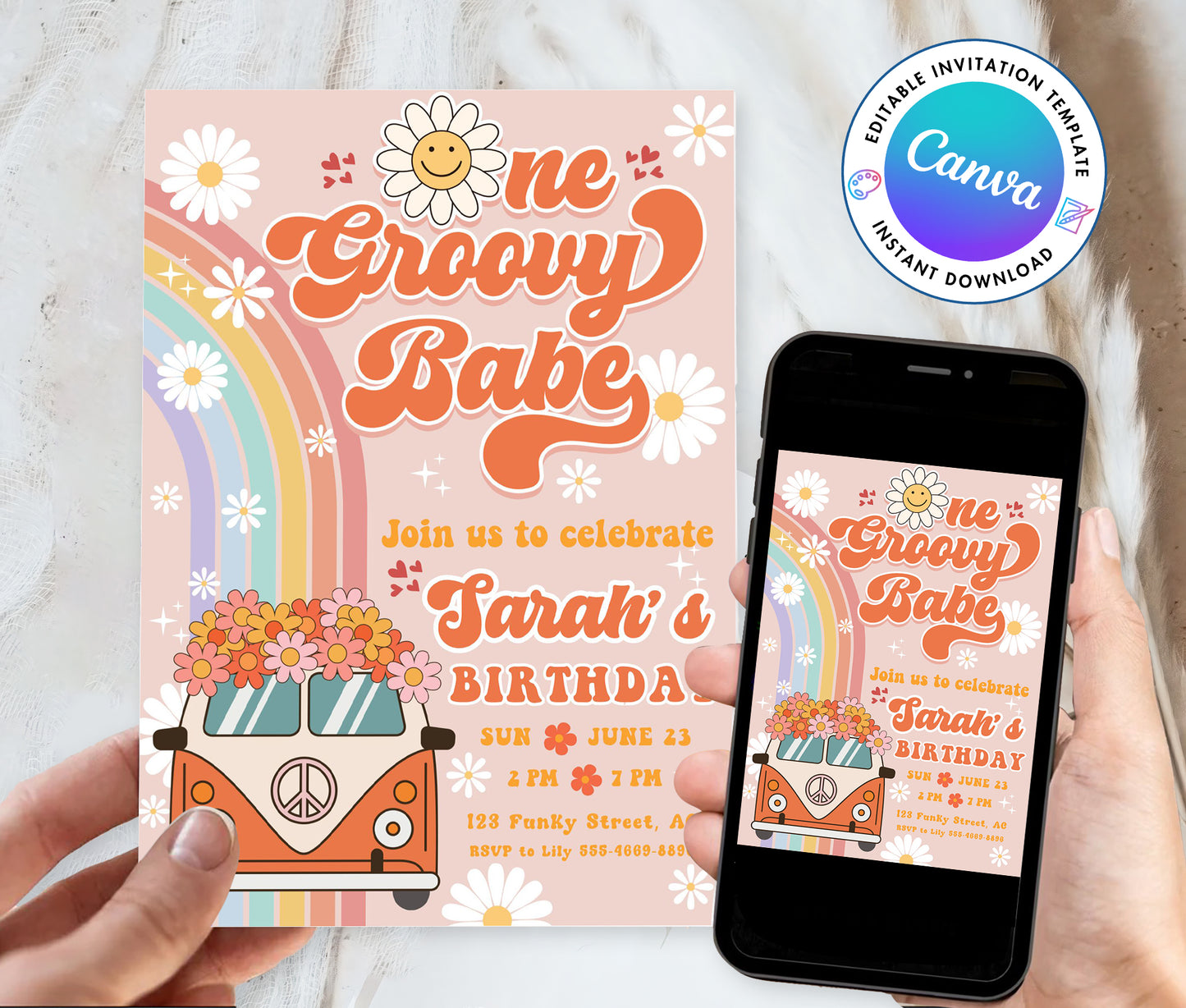 One Groovy Babe Birthday Invitation