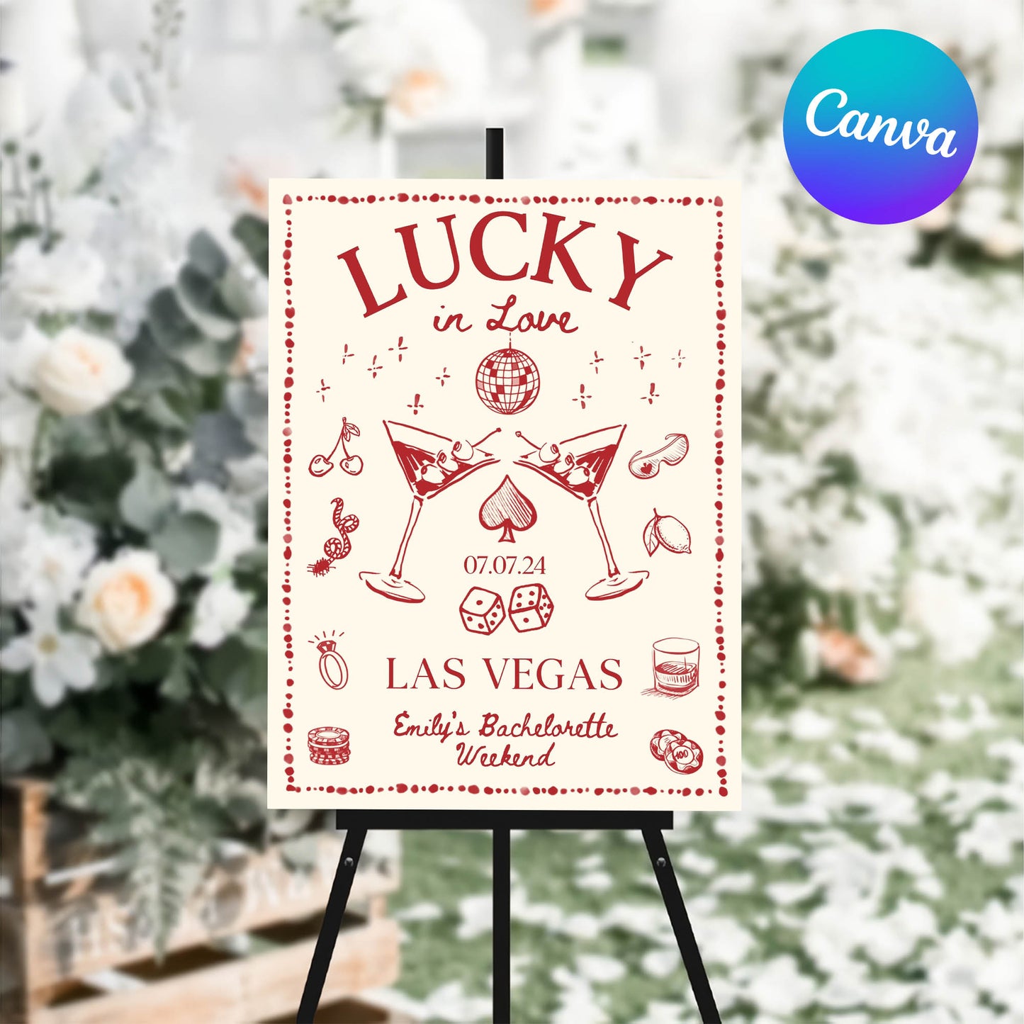 Editable Welcome Sign for Lucky in Love Theme