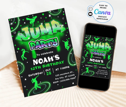 Neon Jump 12th Birthday Party  Invitation