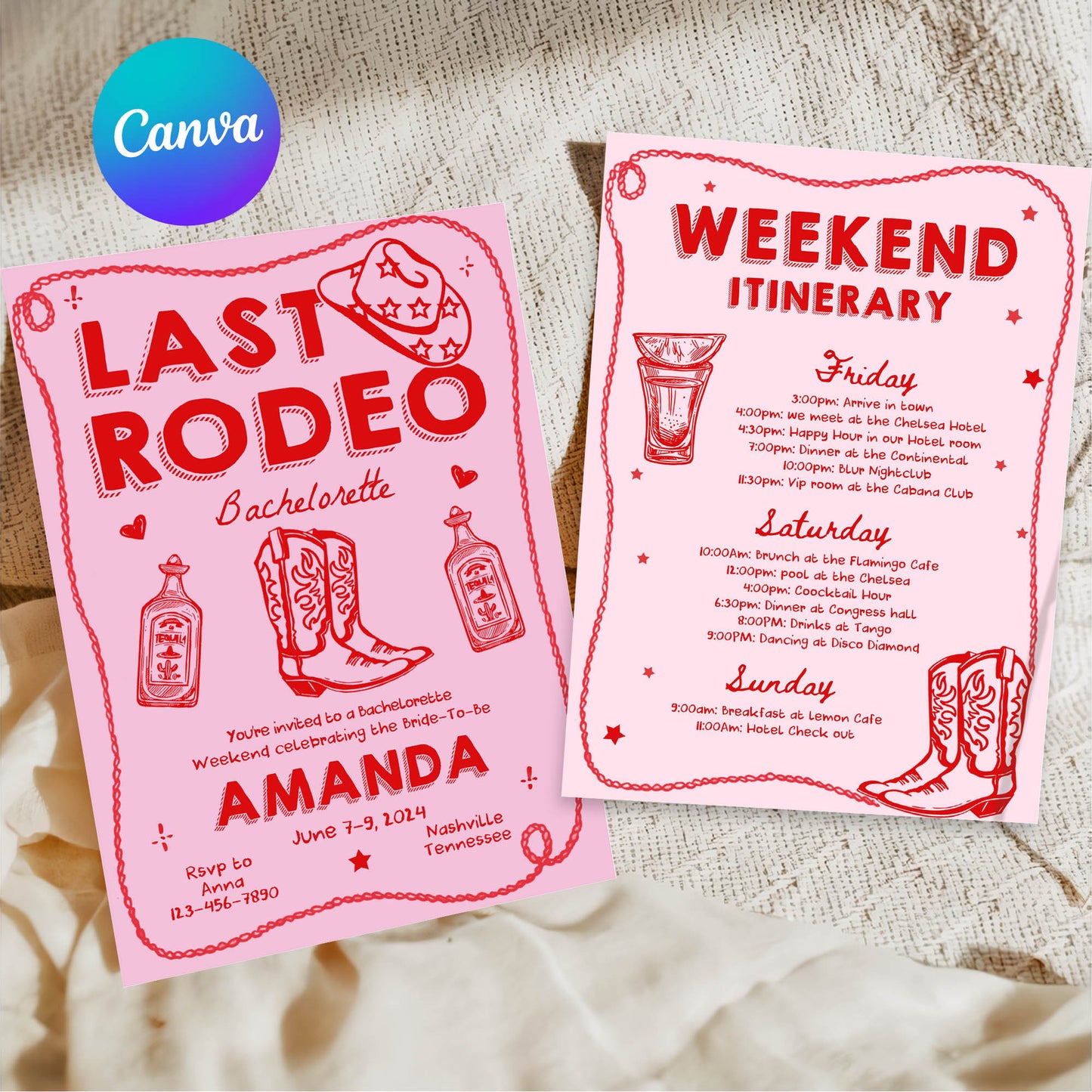 Pink Last Rodeo Bachelorette Itinerary Template