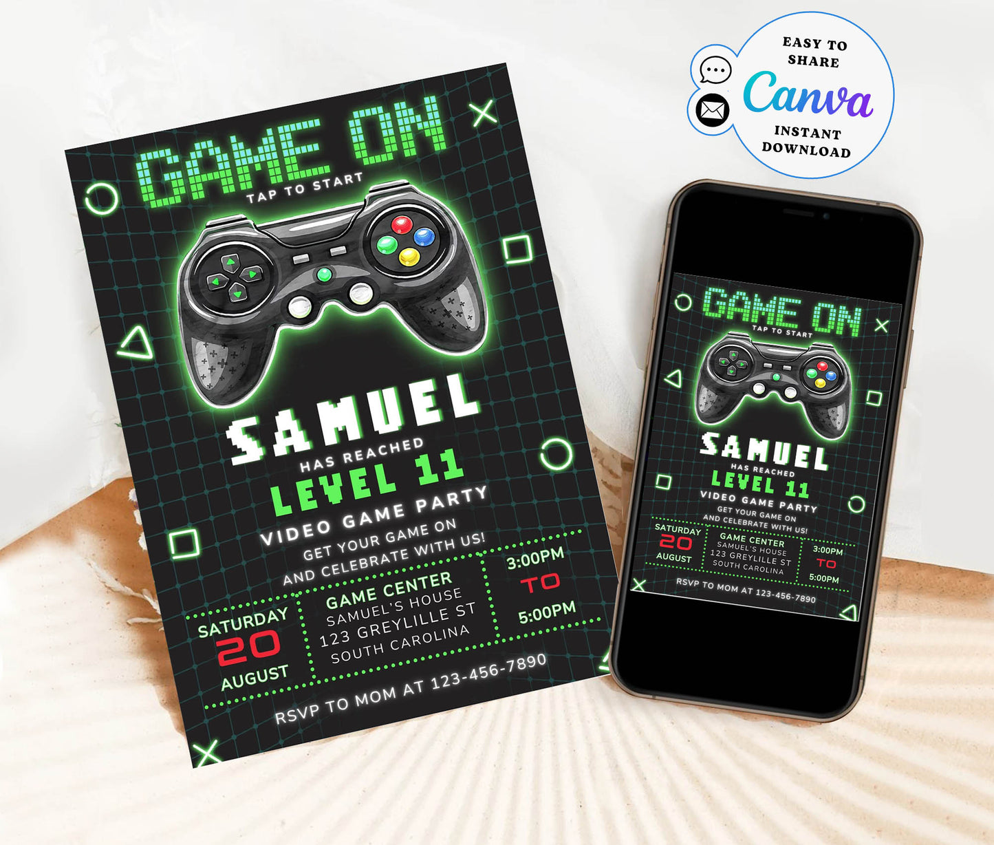 Video Game Party Invitation, EDITABLE Level Up Birthday Invite