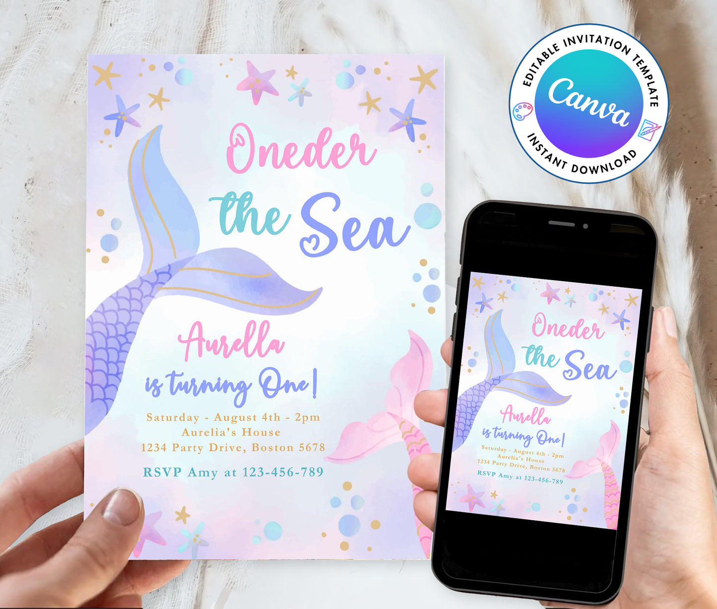 Mermaid Oneder The Sea Birthday Party Invitation