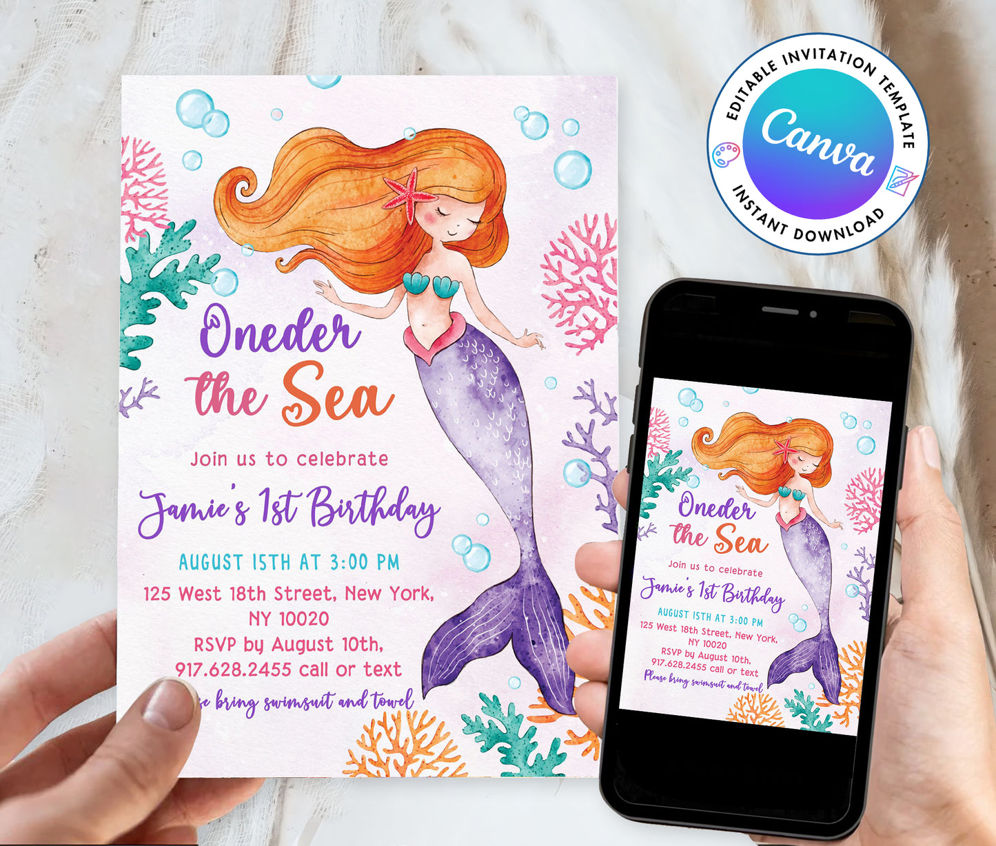 Whimsical Mermaid Under the Sea Birthday Party Invitation