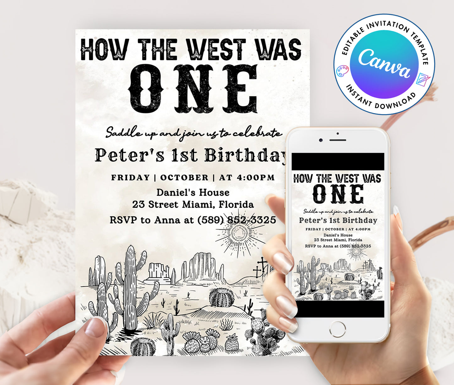 Western Cowboy First Birthday Invitation