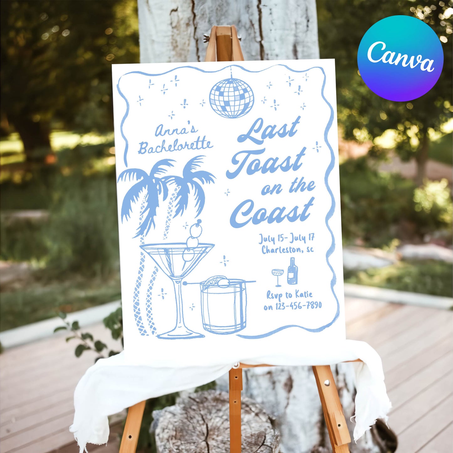 Editable Last Toast On The Coast Bachelorette Party Welcome Sign