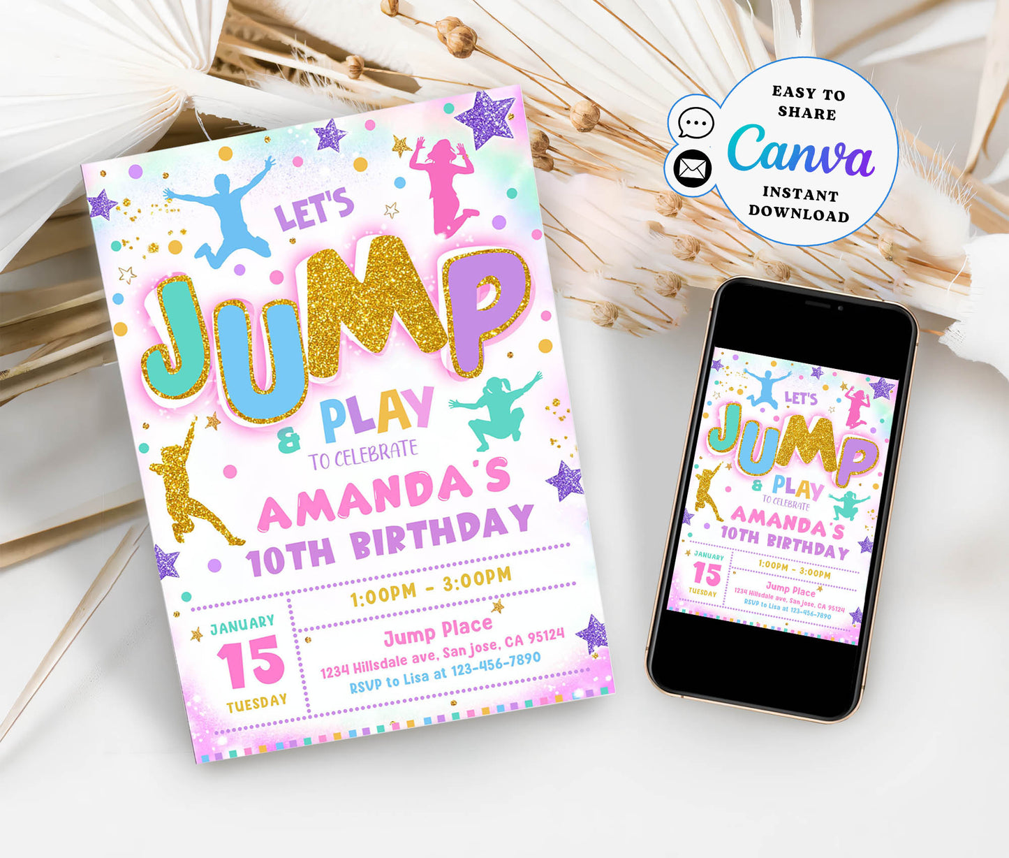 Jump Invitation Editable Jump Birthday Invite