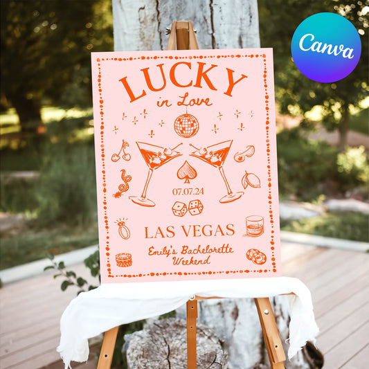 Elegant Lucky in Love Bachelorette Sign Template