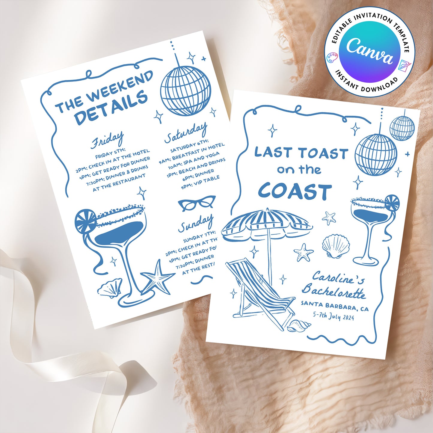 Last Toast On The Coast Bachelorette Party Invitation