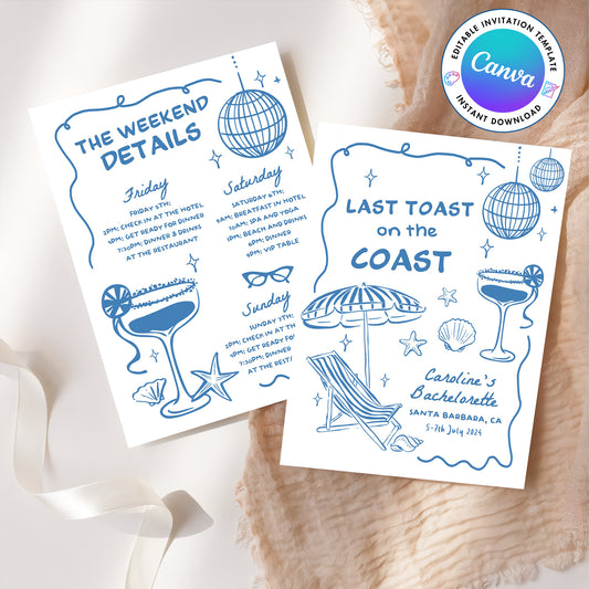 Last Toast On The Coast Bachelorette Party Invitation