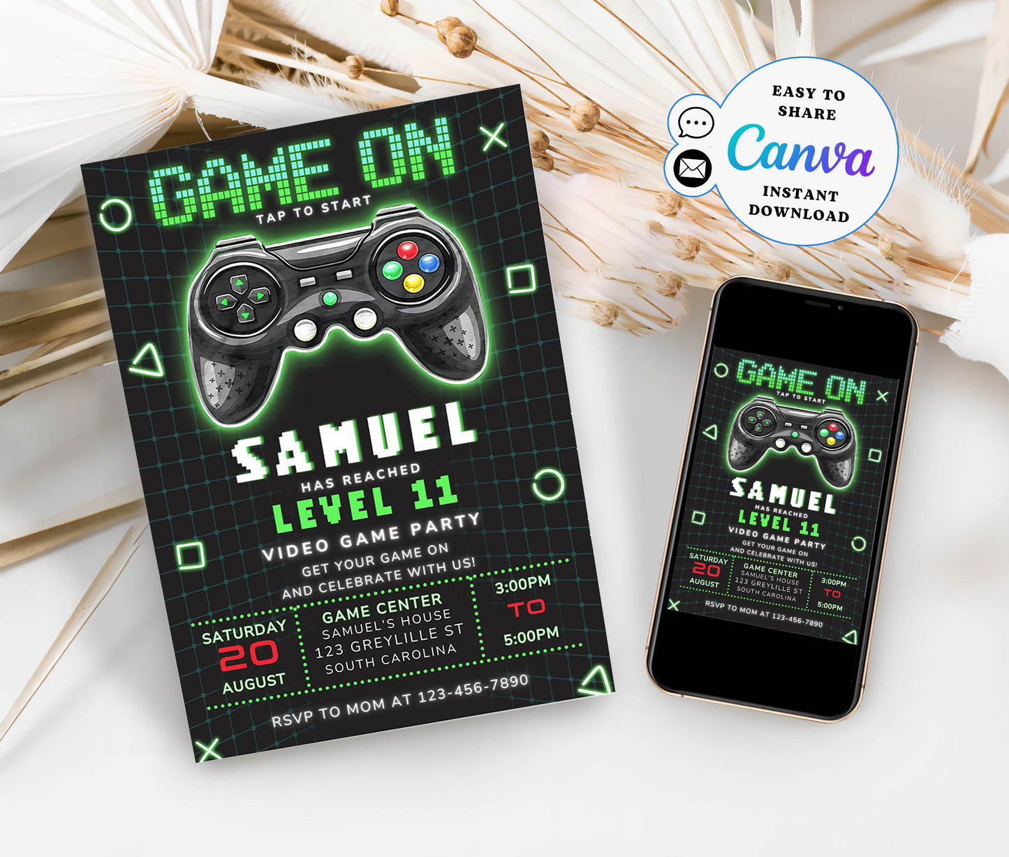 Video Game Party Invitation, EDITABLE Level Up Birthday Invite