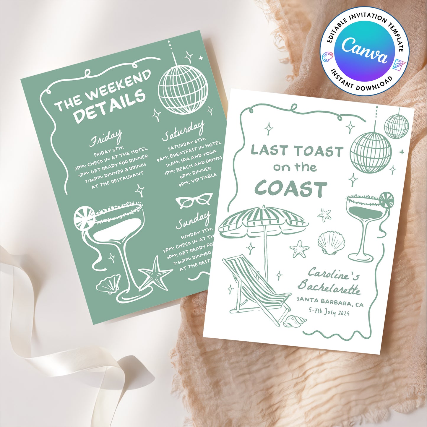 Last Toast on the Coast! Perfect Beach Bachelorette Invitation 🌊