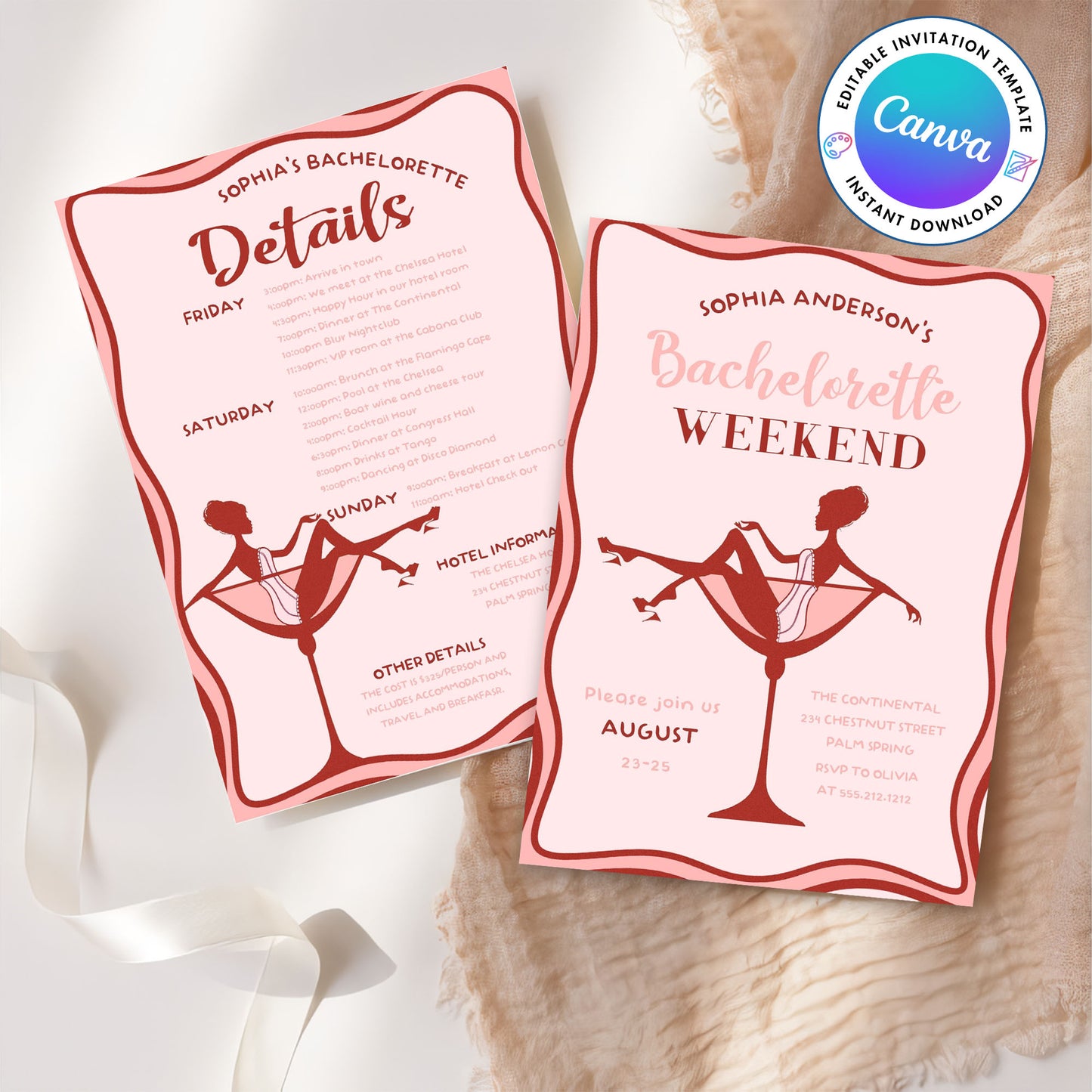 Digital Bachelorette Weekend Party Invitation