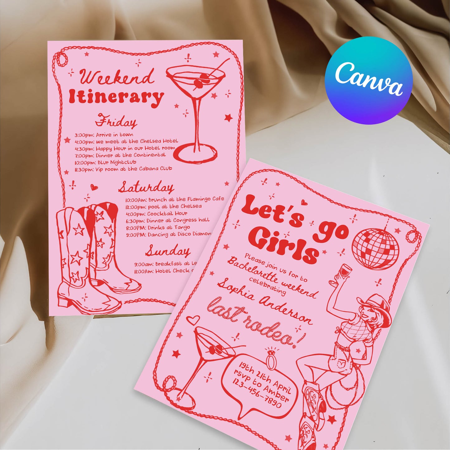 Pink Let's Go Girls Bachelorette Party Invitation Template