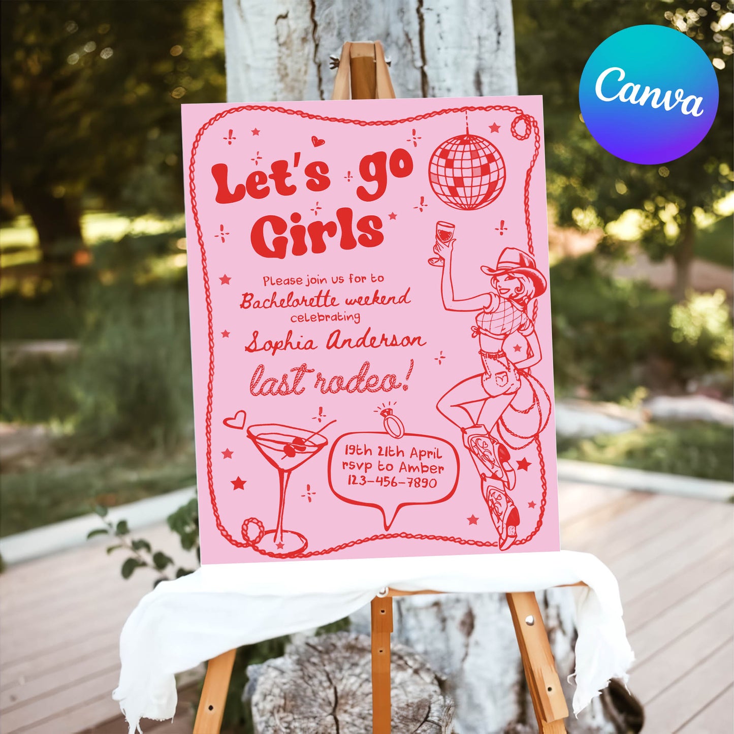 Editable Let's Go Girls Bachelorette Party Invitation Template