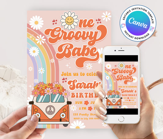 One Groovy Babe Birthday Invitation