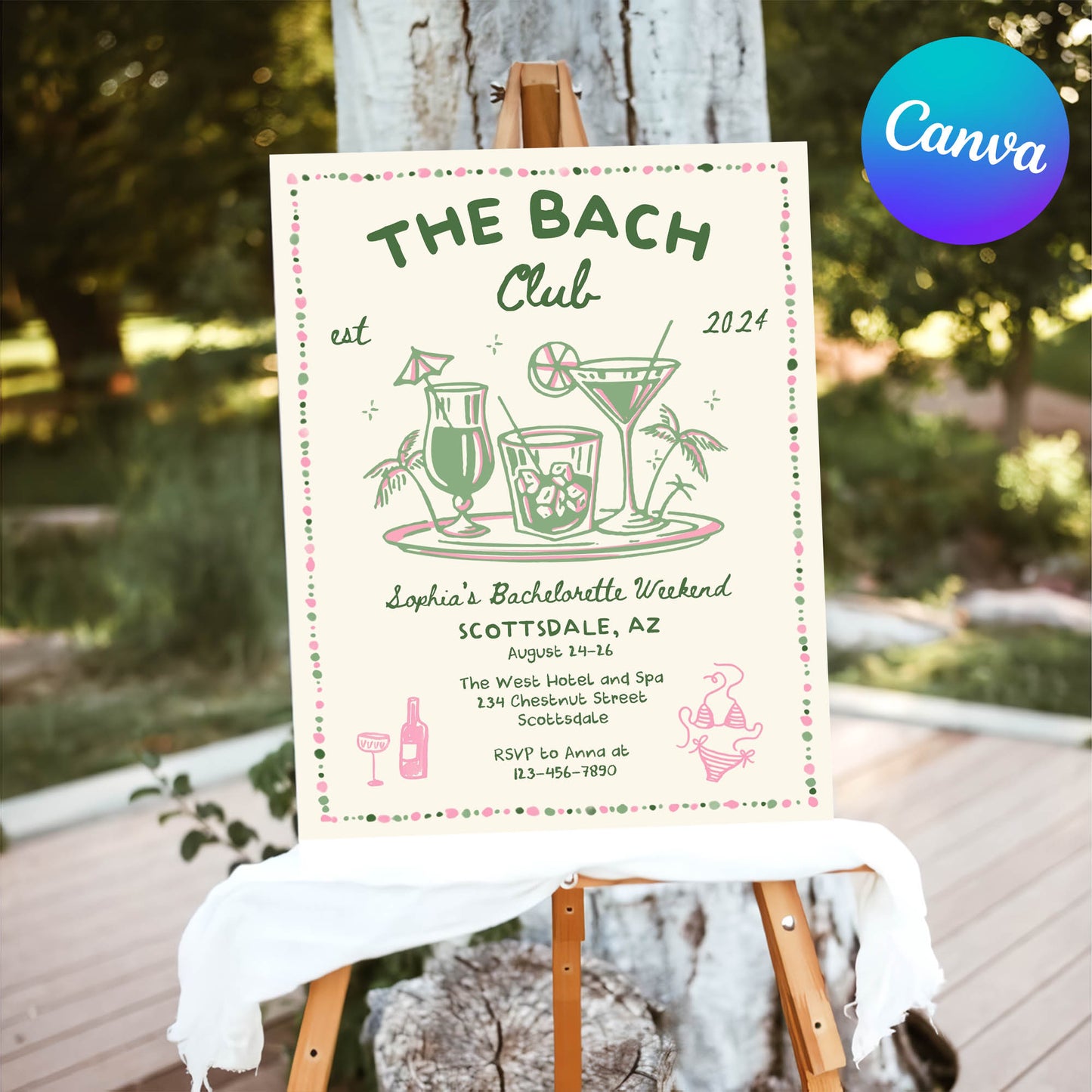 The Bach Social Club Sign Editable Canva Template