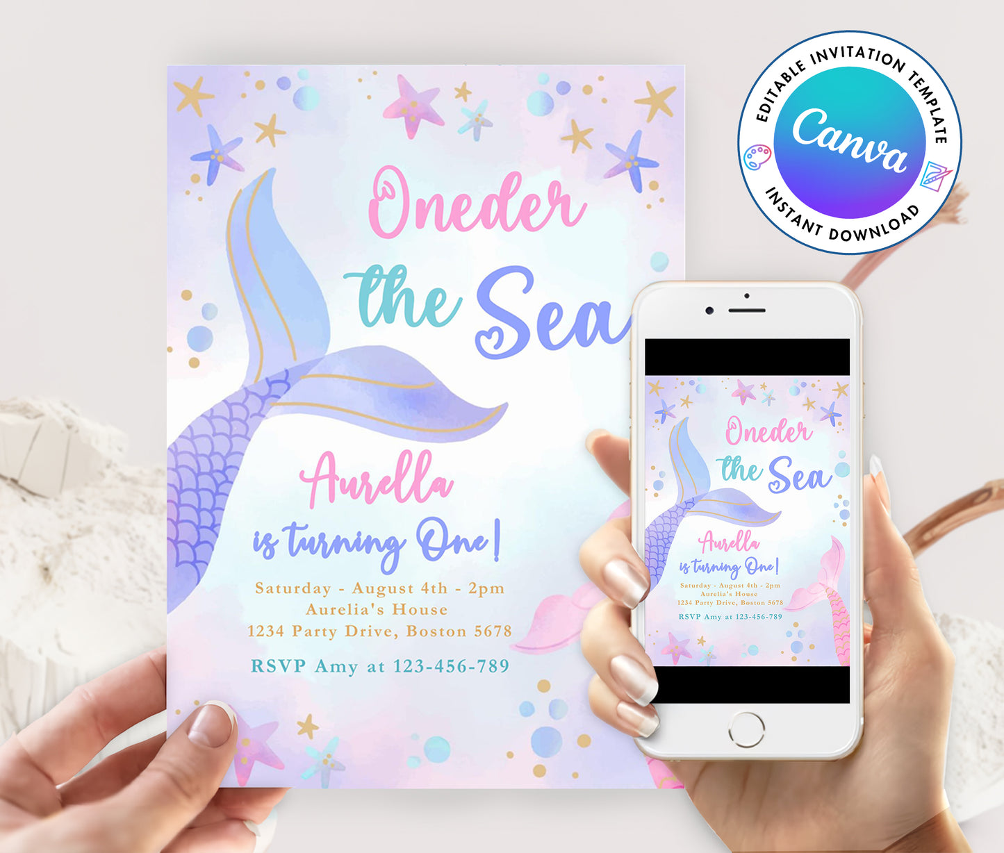 Mermaid Oneder The Sea Birthday Party Invitation