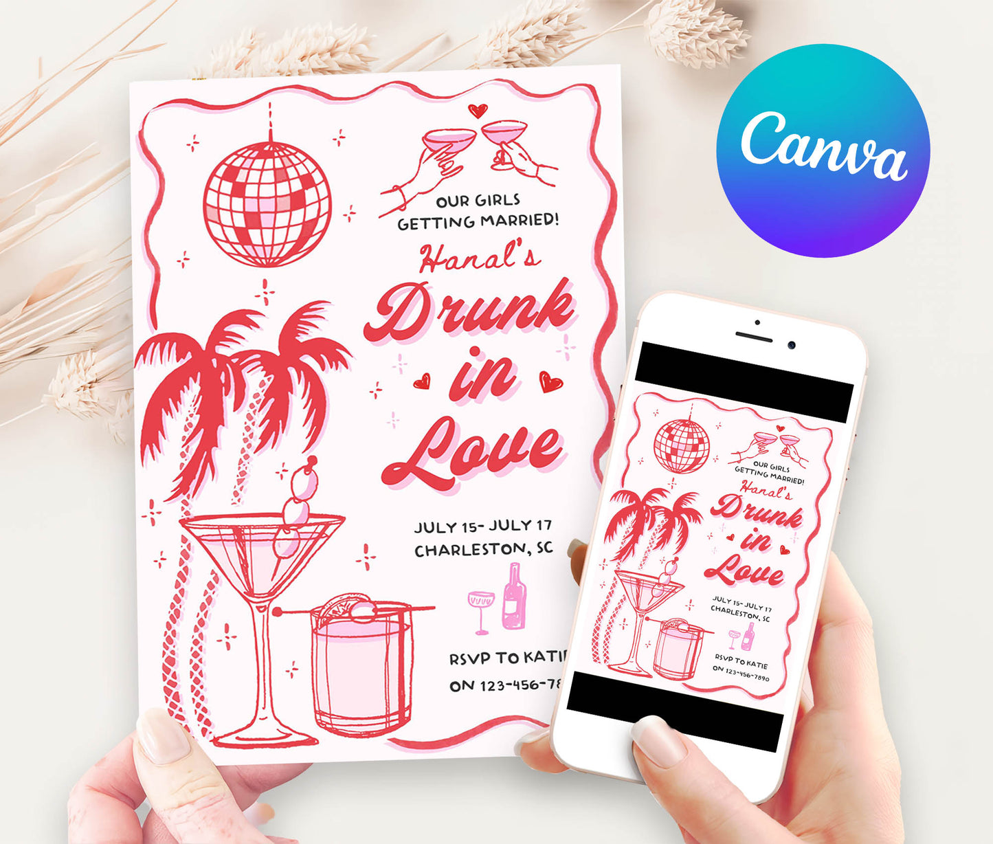 Drunk In Love Invitation Itinerary Editable Template