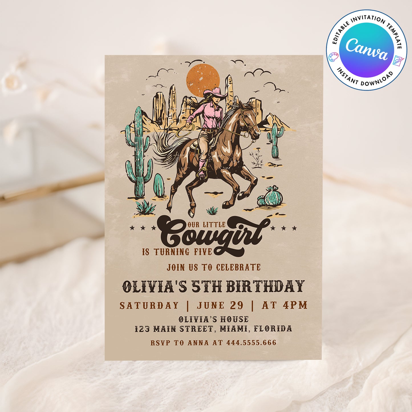 Cowgirl Birthday Invitation Template