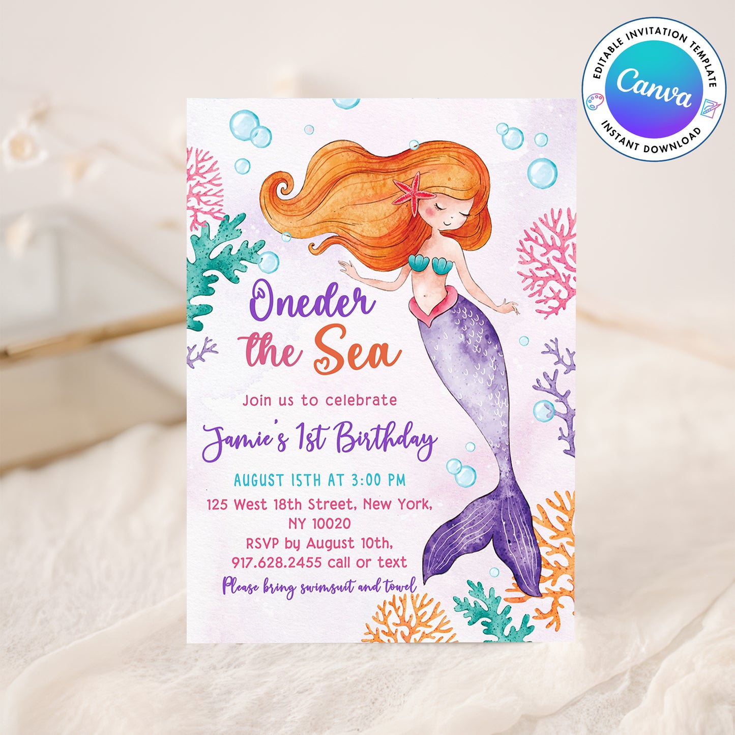 Whimsical Mermaid Under the Sea Birthday Party Invitation