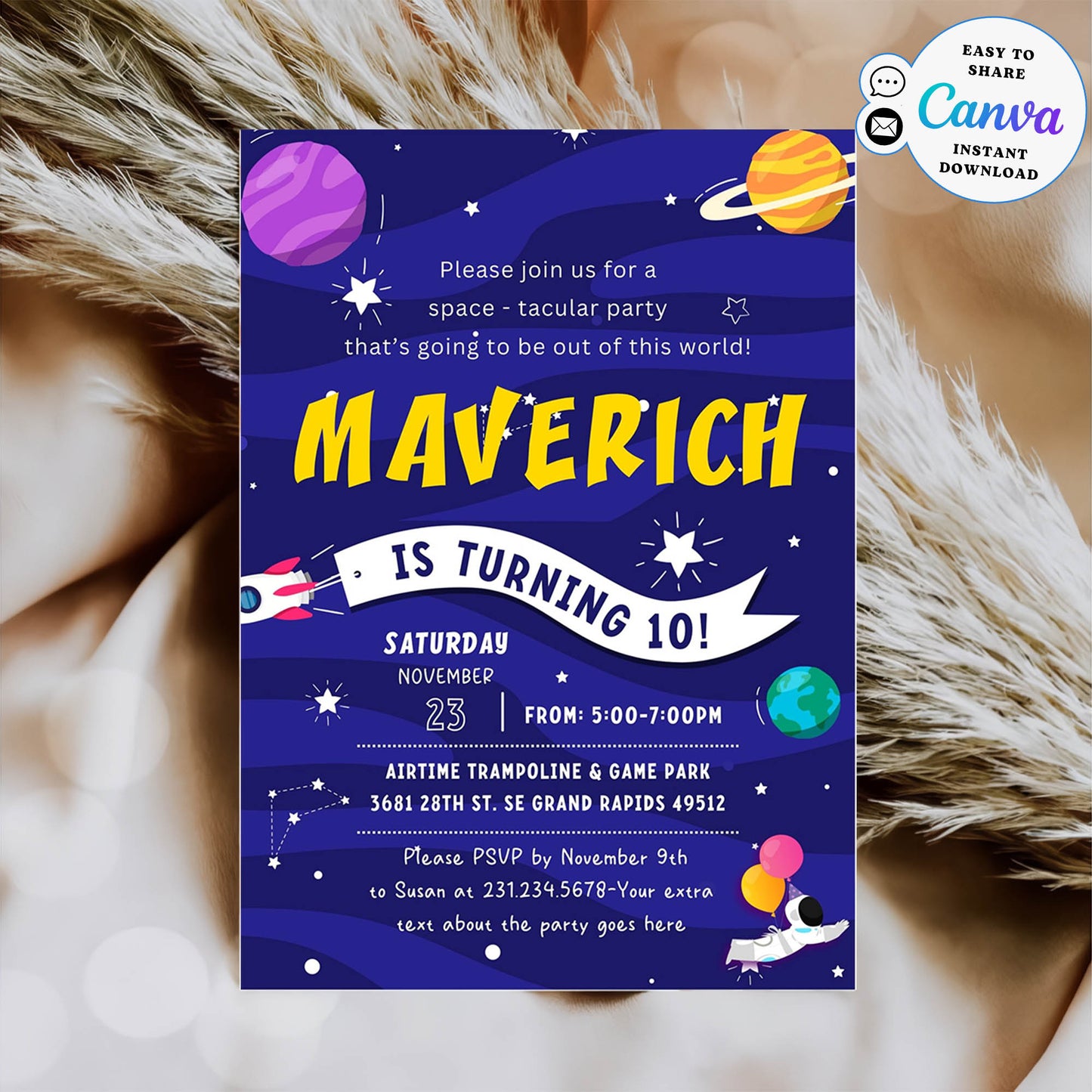 Editable Outer Space Birthday Invitation Template