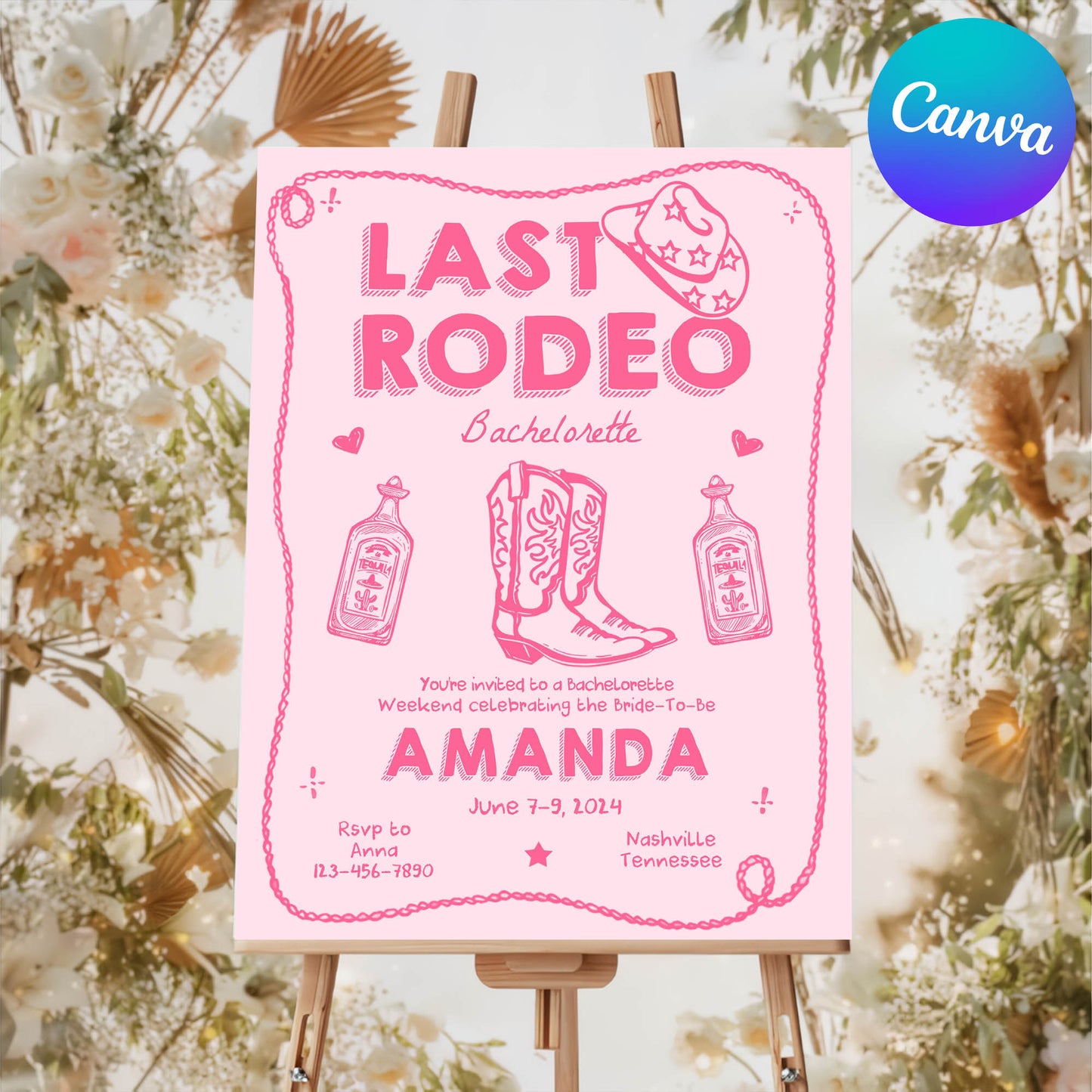 Last Rodeo Nashville Bachelorette Party Welcome Sign Template