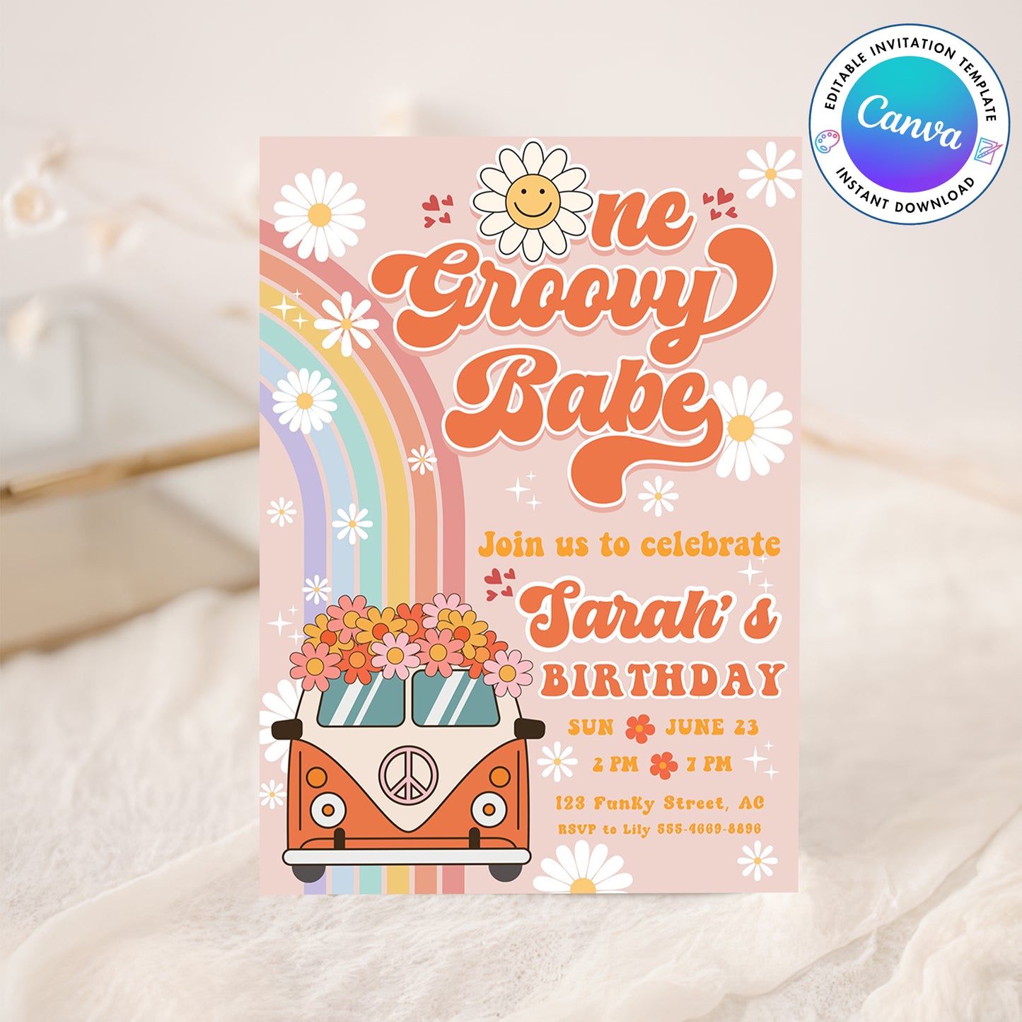 One Groovy Babe Birthday Invitation