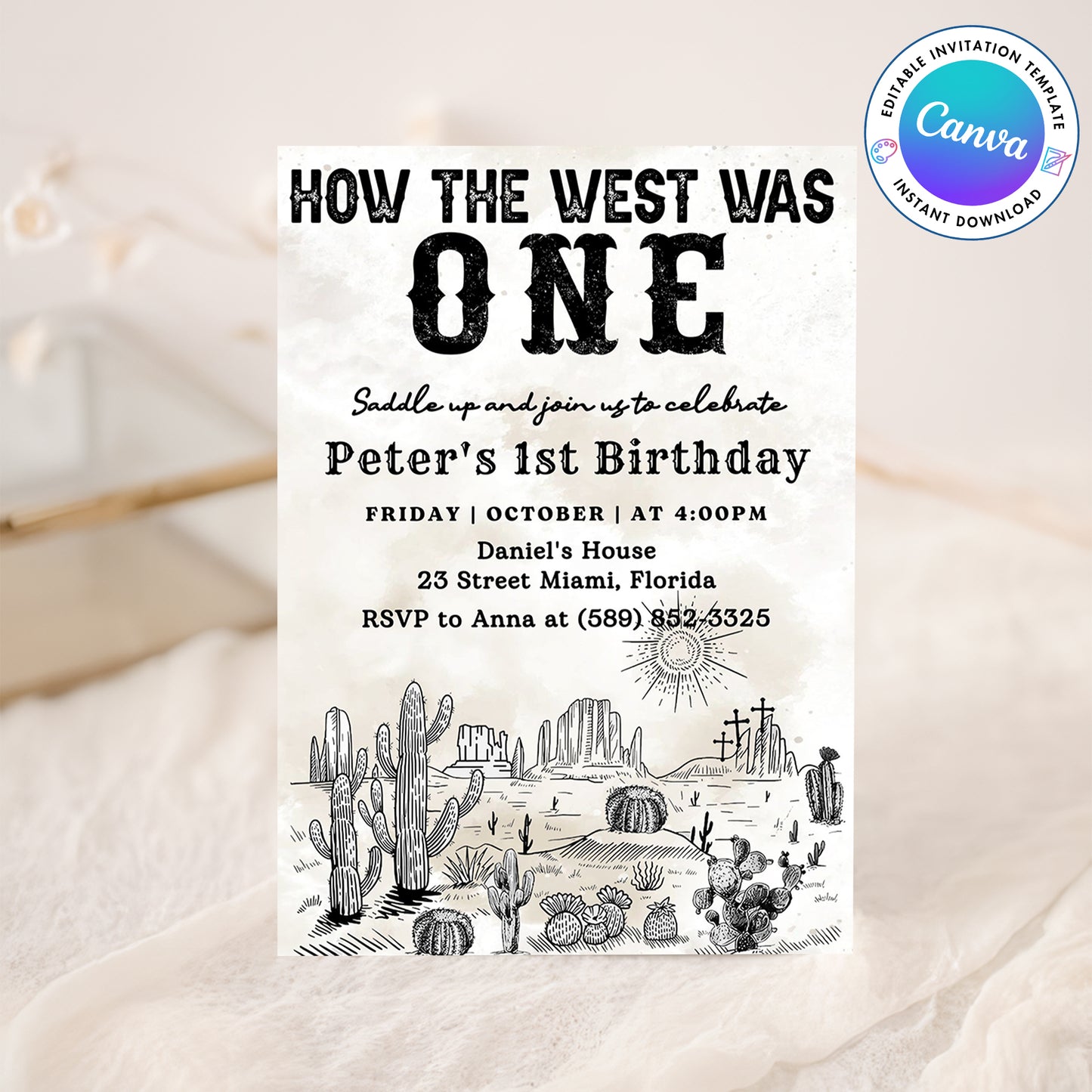 Western Cowboy First Birthday Invitation