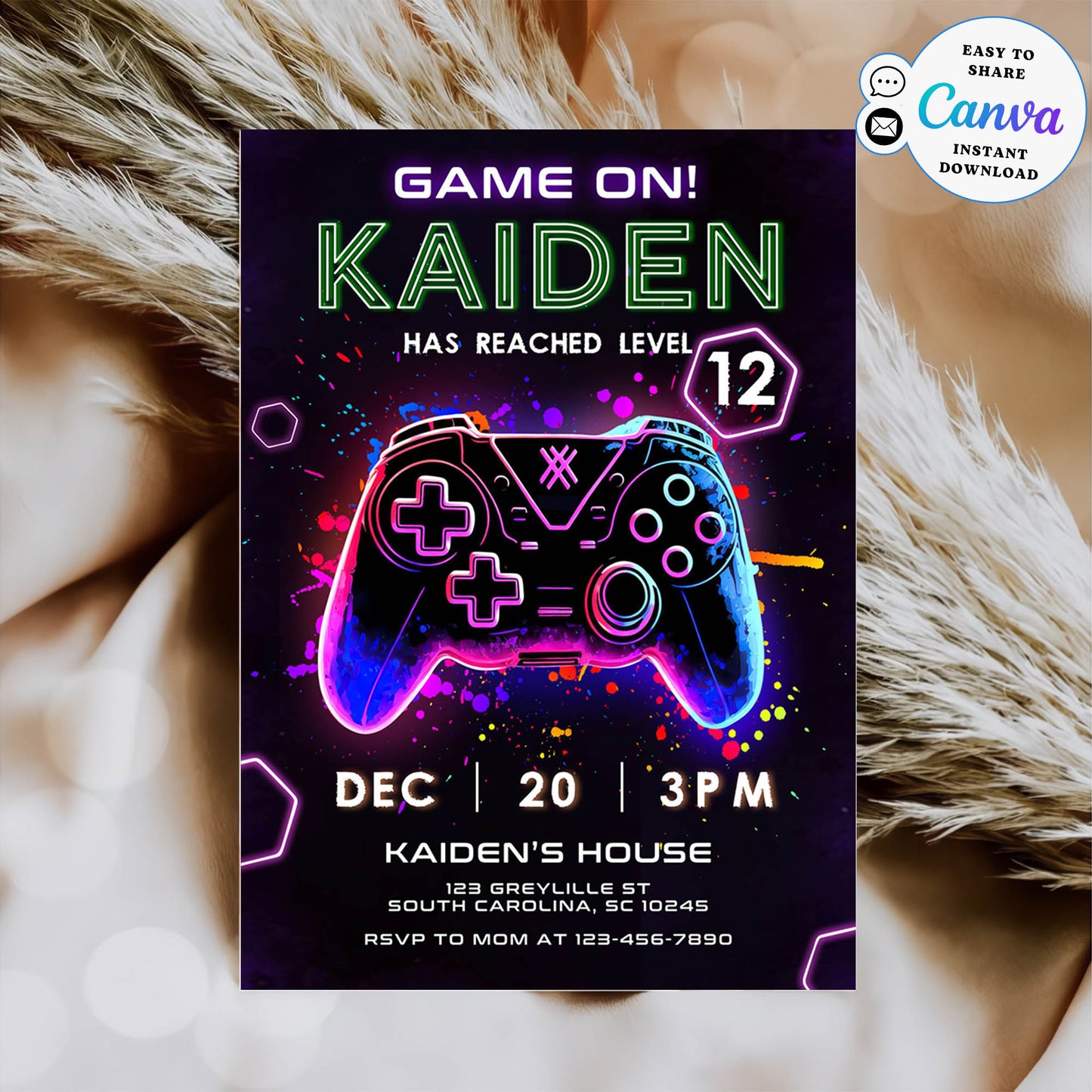 Editable Video Game Birthday Invitation