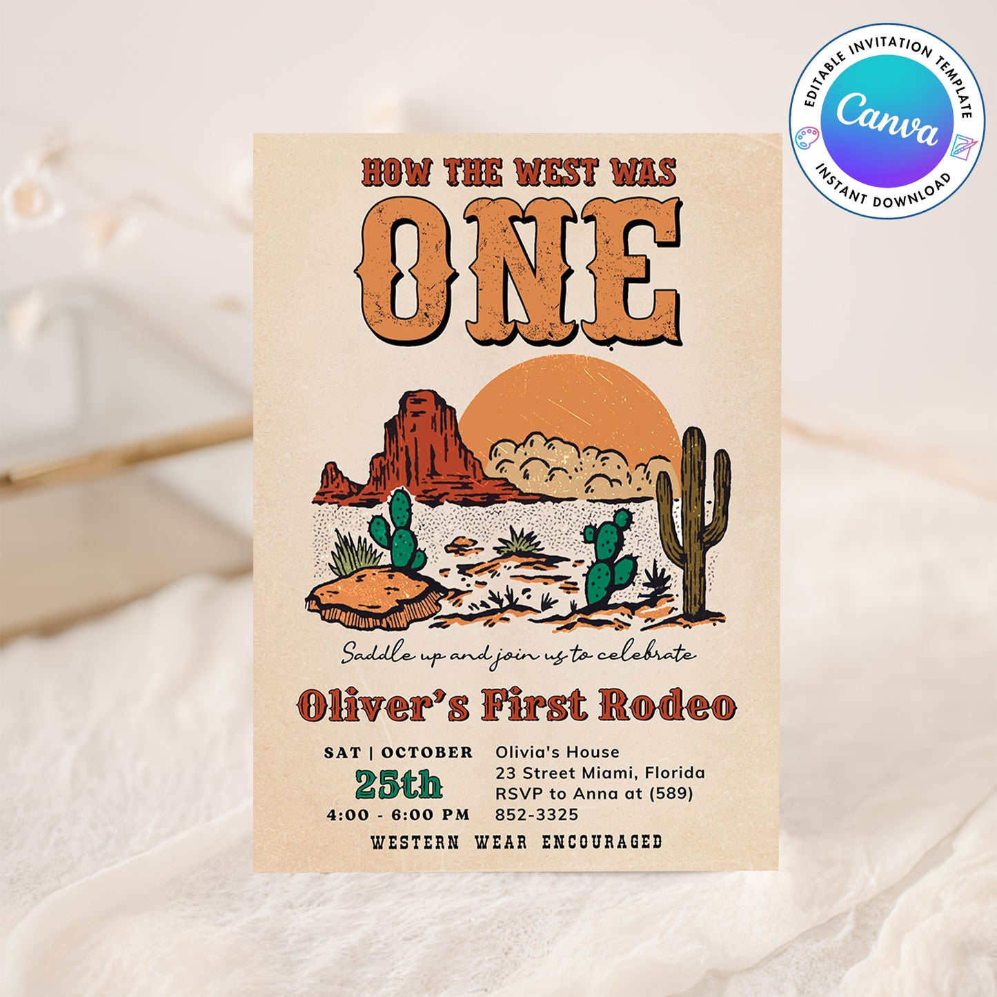 Western Cowboy First Birthday Invitation