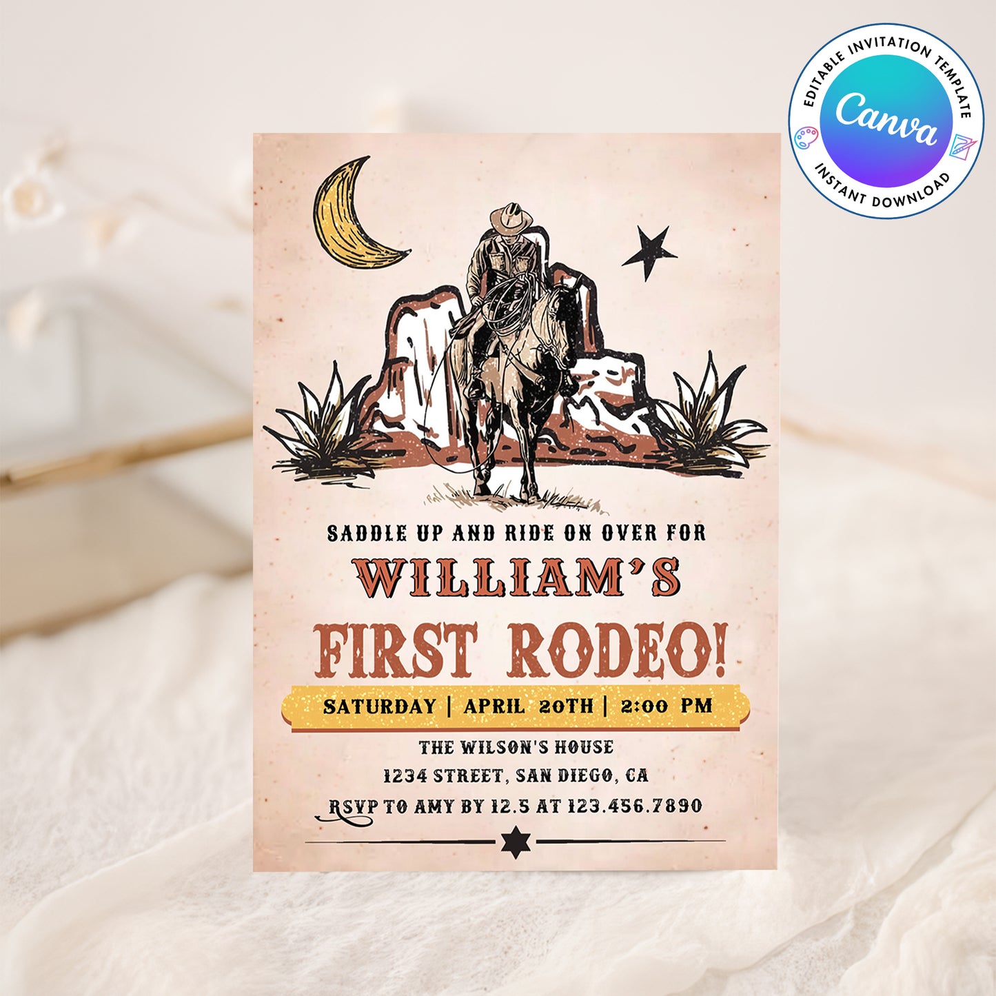 Cowboy Western First Birthday Invitation