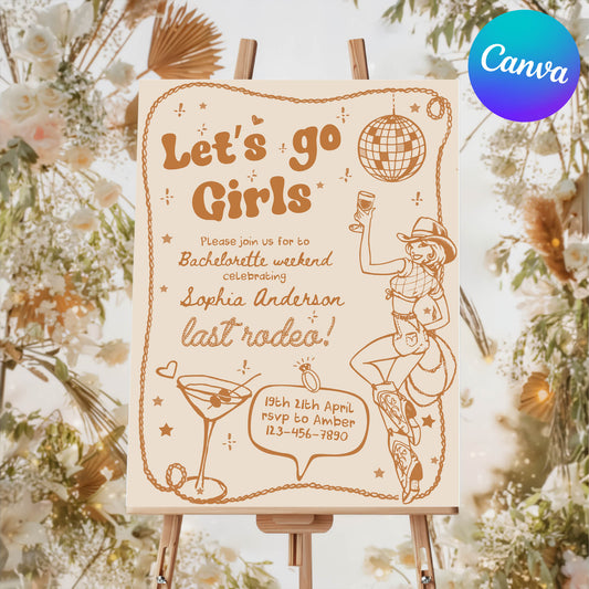 Modern Let’s Go Girls Bachelorette Party Welcome Sign