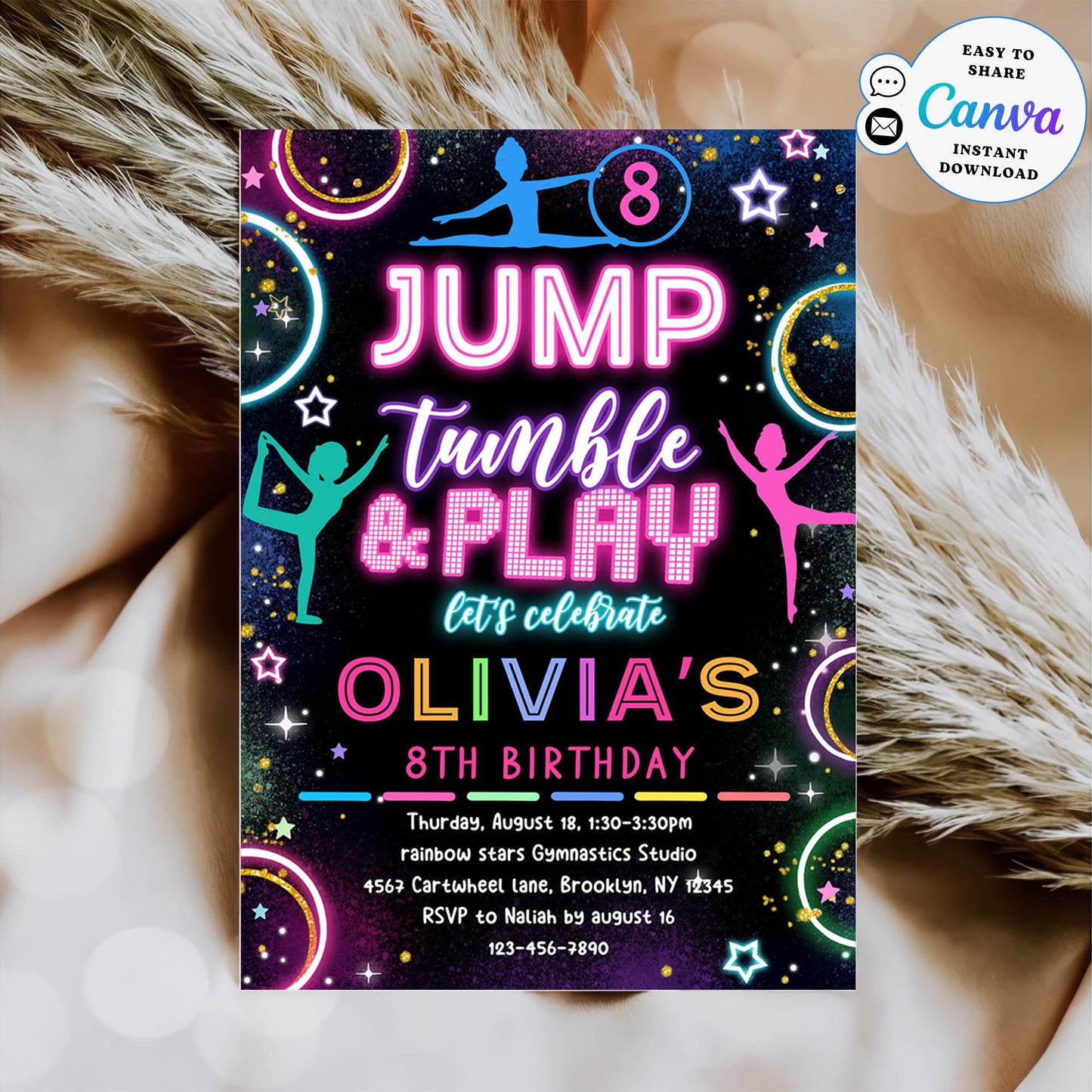 Jump, Tumble and Play 8th Birthday Party Invitation