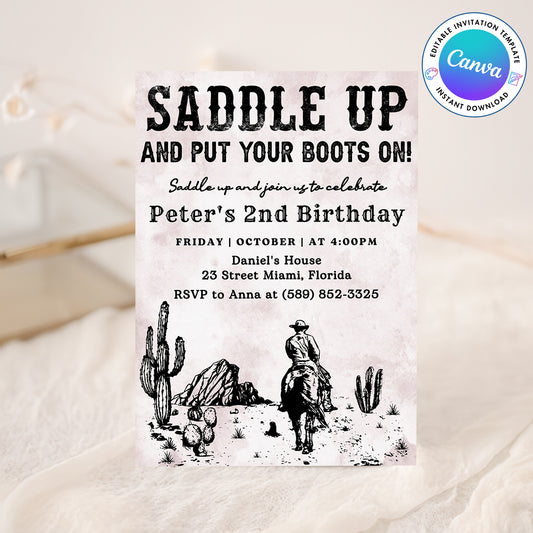 Saddle Up Western Birthday Invitation