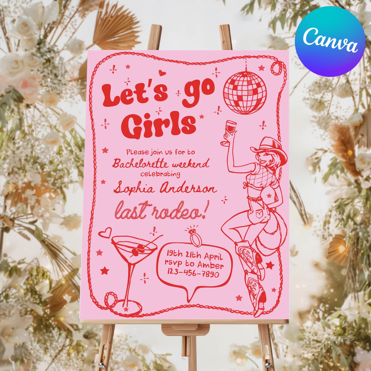 Editable Let's Go Girls Bachelorette Party Invitation Template