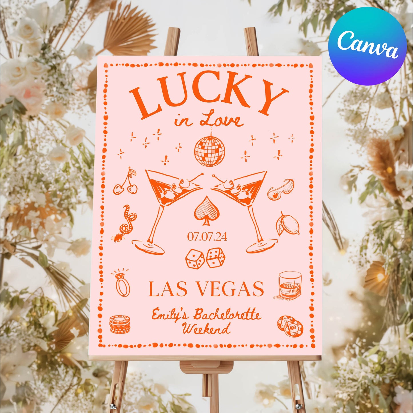 Elegant Lucky in Love Bachelorette Sign Template