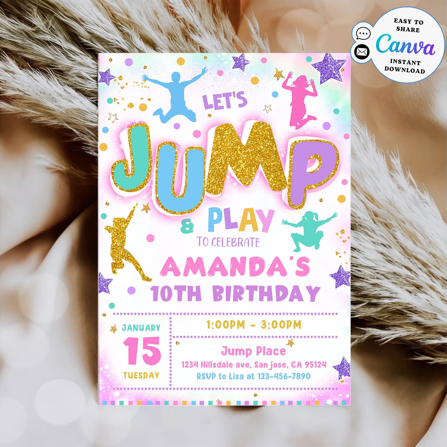 Jump Invitation Editable Jump Birthday Invite