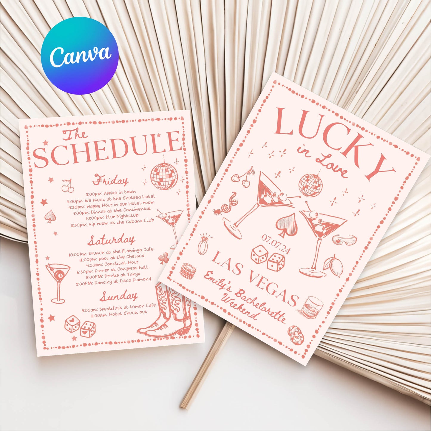 Lucky in love Bachelorette invitation and Itinerary