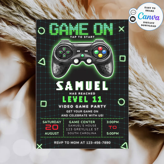 Video Game Party Invitation, EDITABLE Level Up Birthday Invite